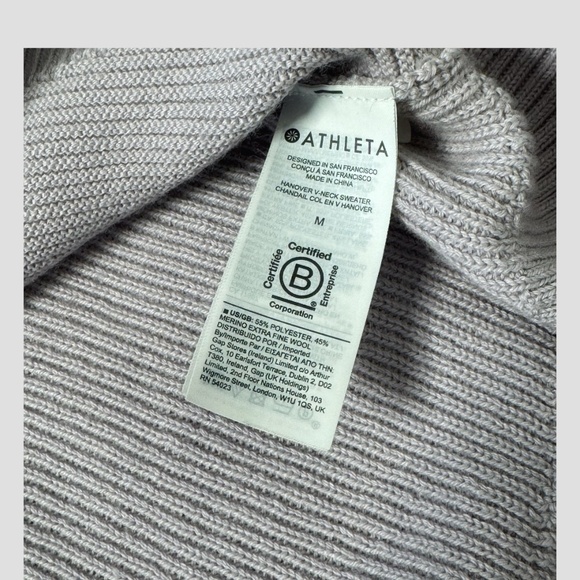 Athleta Hanover Sweater V-Neck Merino Wool Blend Lilac Purple Ribbed Sweater - Picture 13 of 15